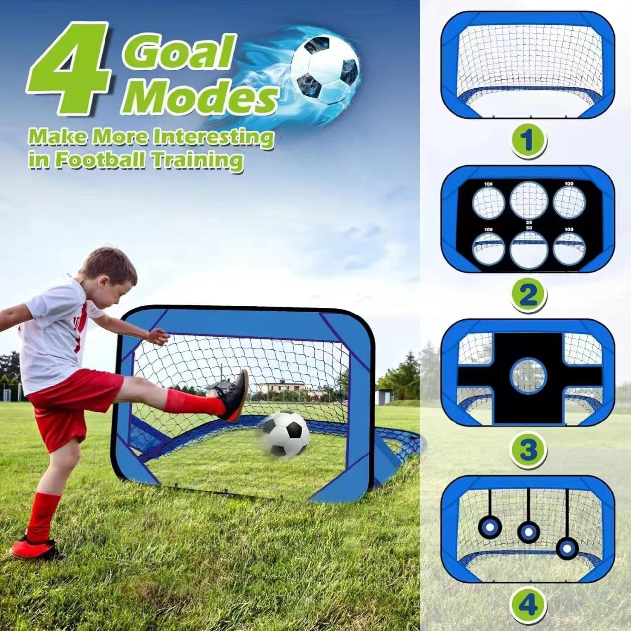 Garden soccer goal, convenient pop-up training, detachable four-in-one soccer training net, multi-functional accessories